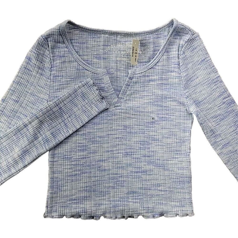 NEW Aeropostale The OG Tee Shrunken Tee Blue Stripe XS Crop Stretch Lon Sleeve